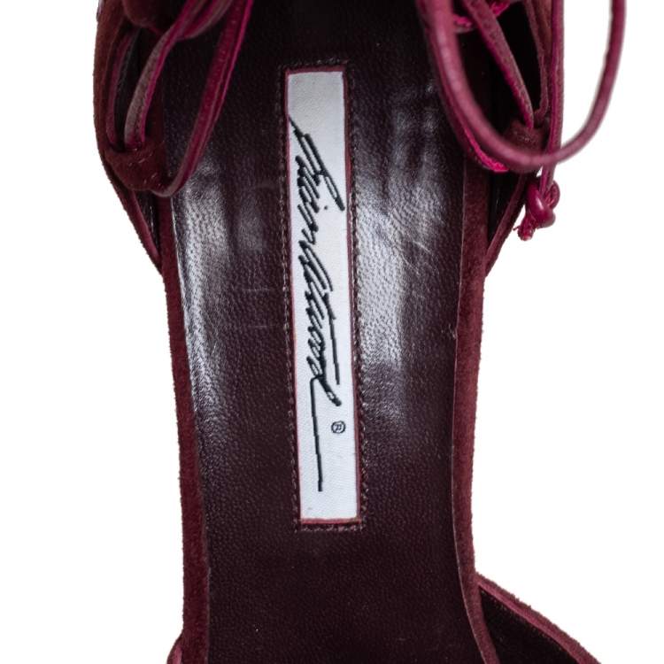 Pre Owned Brian Atwood Burgundy Suede And Leather Patchwork D'orsay Ankle Wrap Pumps Size 38.5