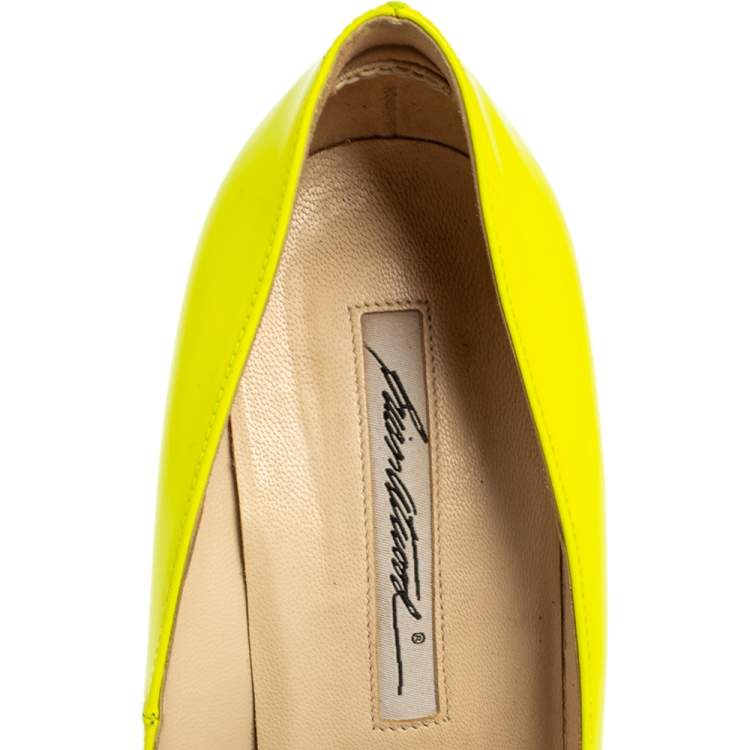 Pre Owned Brian Atwood Neon Green  Patent Leather Platform Pumps Size 36.5