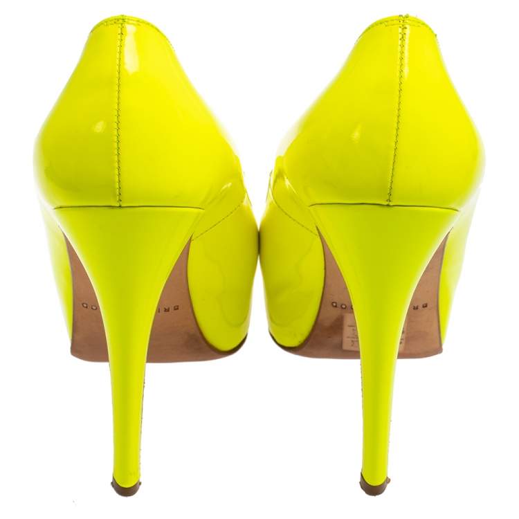Pre Owned Brian Atwood Neon Green  Patent Leather Platform Pumps Size 36.5