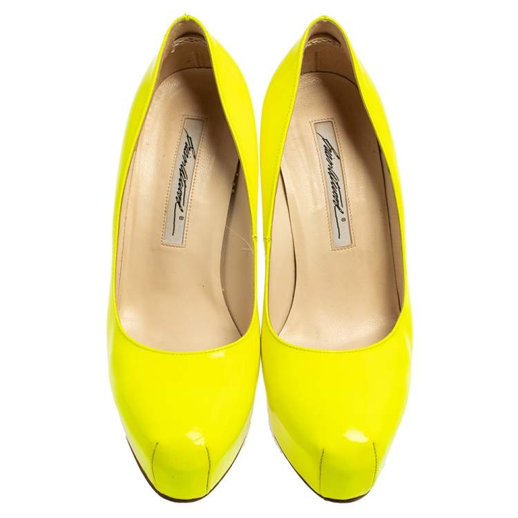 Pre Owned Brian Atwood Neon Green  Patent Leather Platform Pumps Size 36.5