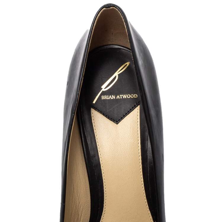 Pre Owned Brian Atwood Black/Gold Leather And Python Embossed Leather Platform Pumps Size 41