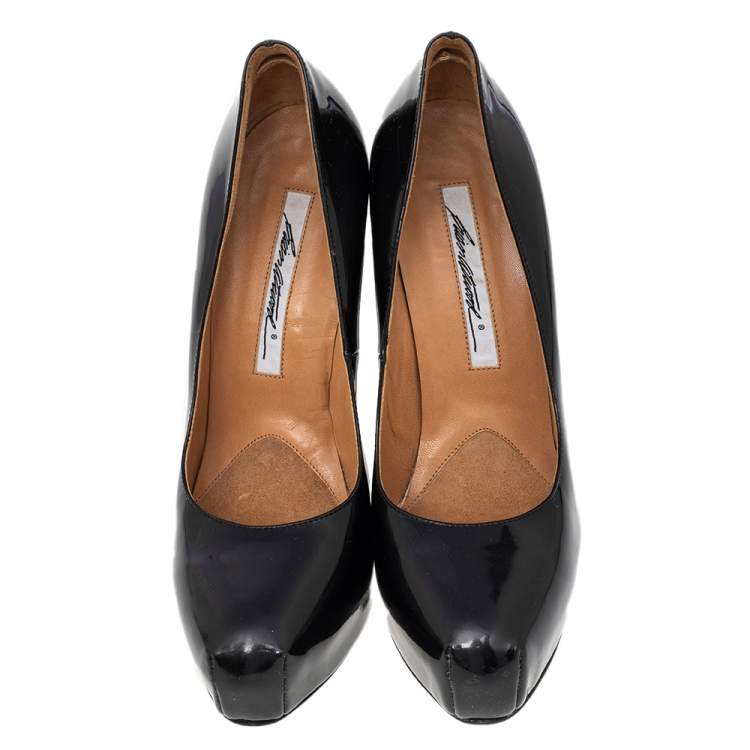 Pre Owned Brian Atwood Black Patent Leather Platform Pumps Size 40