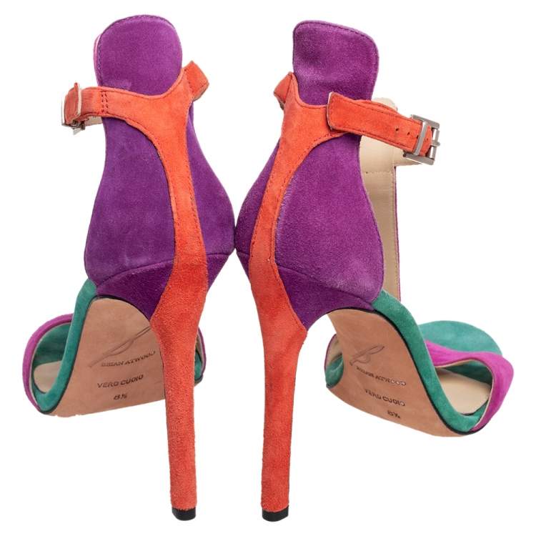 Pre Owned Brian Atwood Multicolor Suede T Strap Open Toe Sandals Size 39 