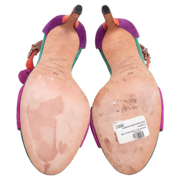 Pre Owned Brian Atwood Multicolor Suede T Strap Open Toe Sandals Size 39 
