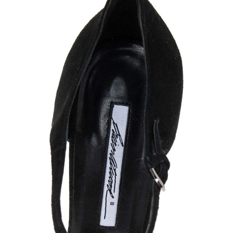 Pre Owned Brian Atwood Black Suede Metal T-Strap Pointe Toe Sandal Size 40
