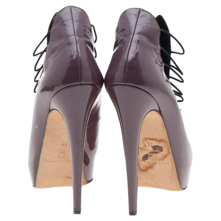 Pre Owned Brian Atwood Mauve Patent Leather Cage Platform Pumps Size 39