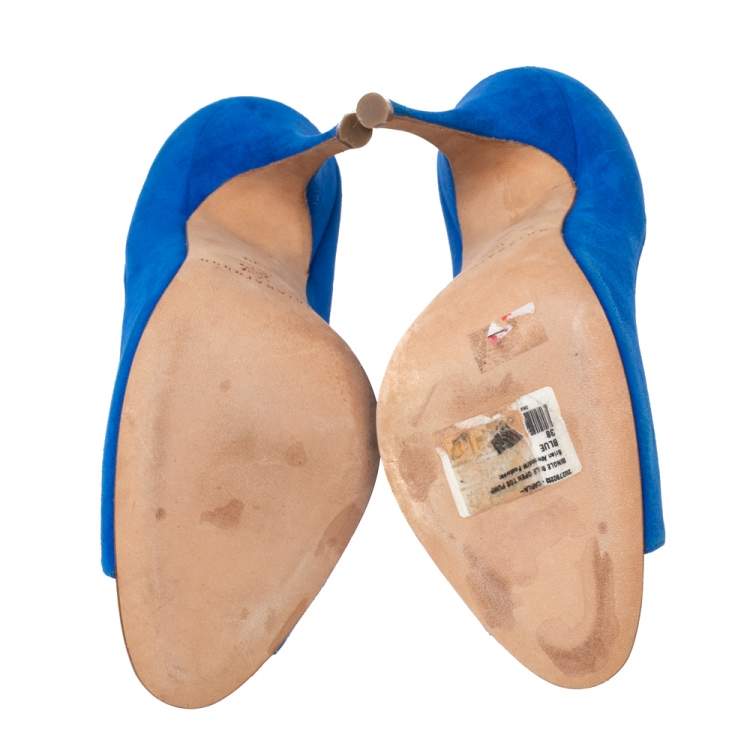 Pre Owned Brian Atwood Royal Blue Suede Open-Toe Pumps Size 38