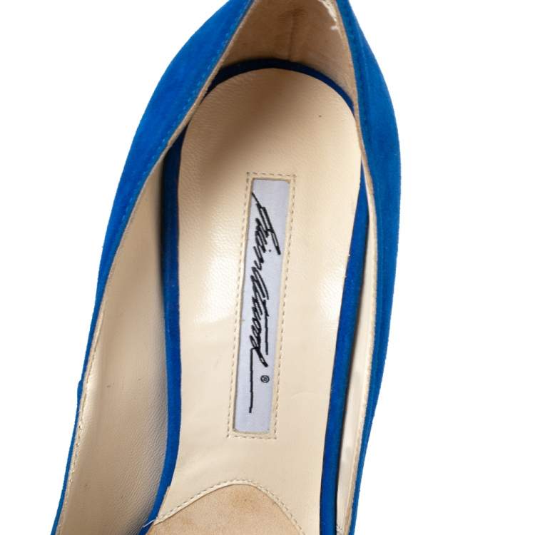 Pre Owned Brian Atwood Royal Blue Suede Open-Toe Pumps Size 38