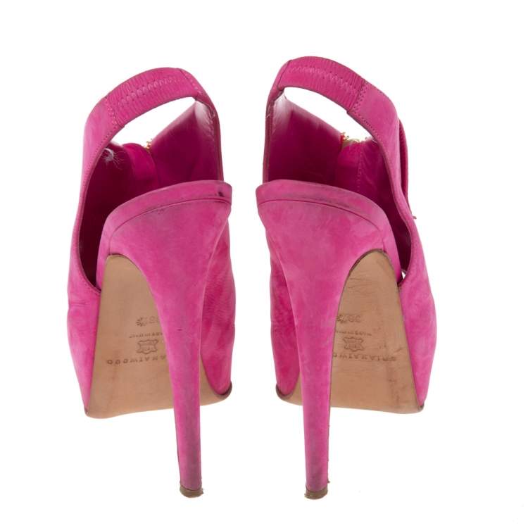 Pre Owned Brian Atwood Pink Nubuck Leather  Peep Toe Slingback Platform Sandals Size 38