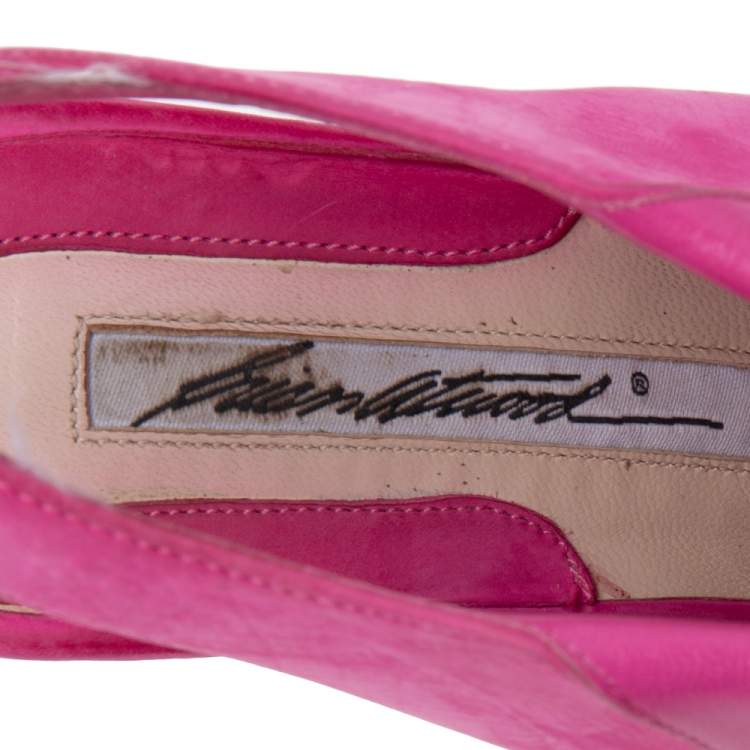Pre Owned Brian Atwood Pink Nubuck Leather  Peep Toe Slingback Platform Sandals Size 38
