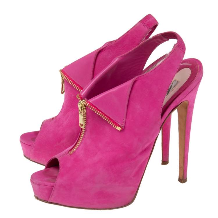 Pre Owned Brian Atwood Pink Nubuck Leather  Peep Toe Slingback Platform Sandals Size 38