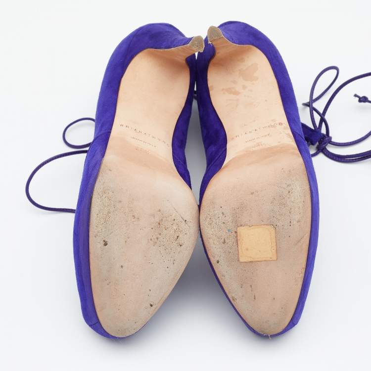 Pre Owned Brian Atwood Purple Suede Lace up Booties Size 38.5