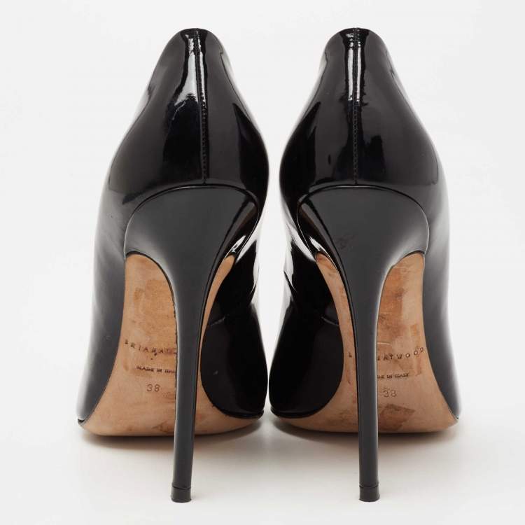 Pre Owned Brian Atwood Black Patent Leather Pointed Toe Pumps Size 38