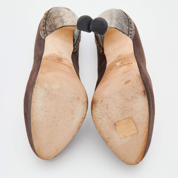 Pre Owned Brian Atwood Brown Suede Platform Pumps 38