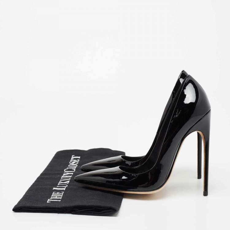Pre Owned Brian Atwood Black Patent Leather Pointed Toe Pumps Size 36.5