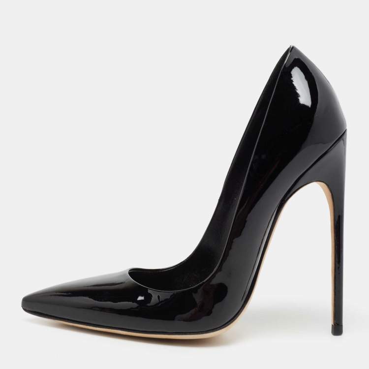 Pre Owned Brian Atwood Black Patent Leather Pointed Toe Pumps Size 36.5