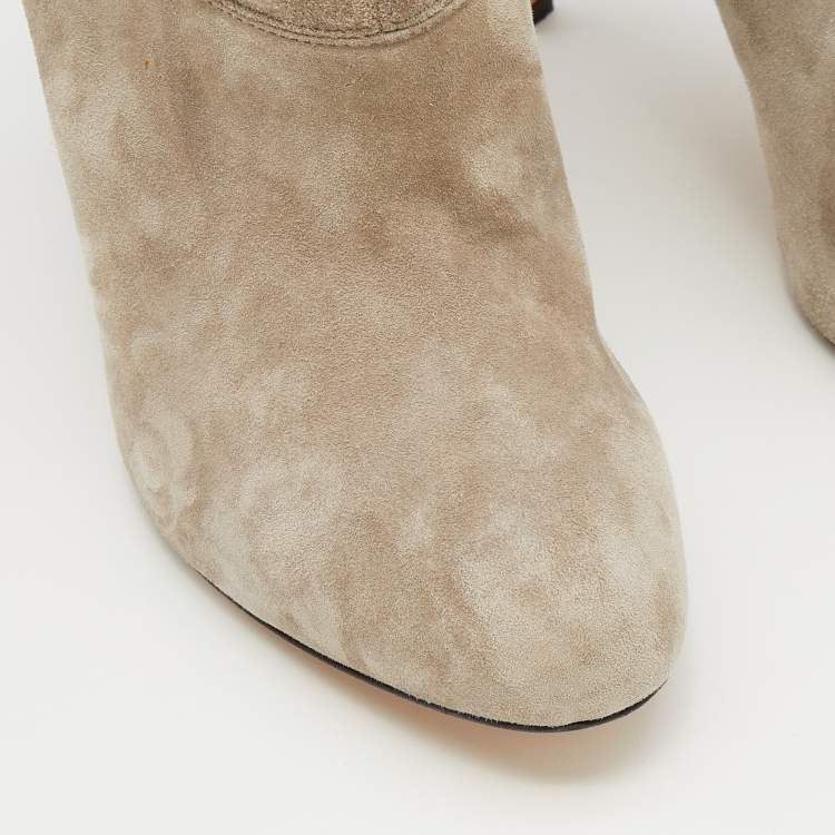 Pre Owned Brian Atwood Grey Suede Ankle Length Boots Size 38.5