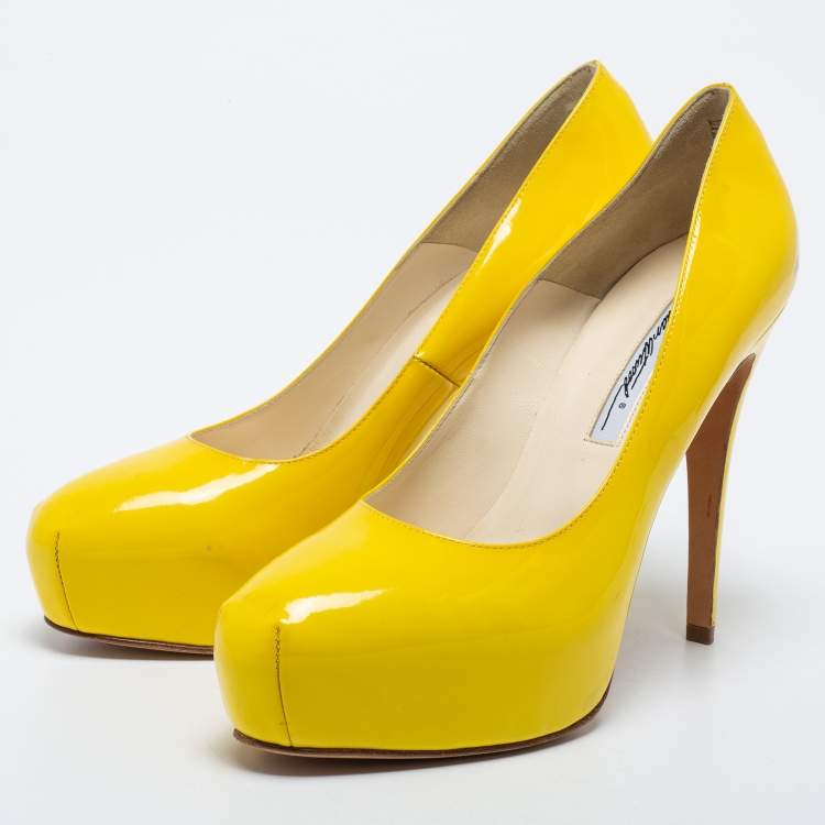 Pre Owned Brian Atwood Yellow Patent Leather Platform Pumps Size 39