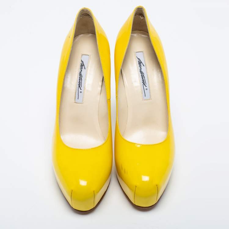Pre Owned Brian Atwood Yellow Patent Leather Platform Pumps Size 39