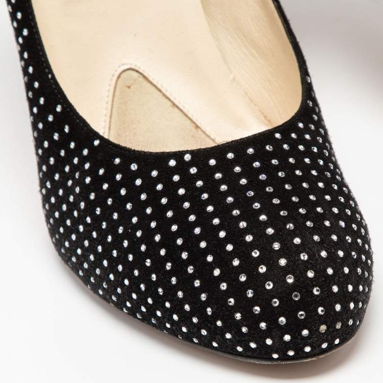Pre Owned Brian Atwood Black Suede Crystals Embellished Pumps Size 40