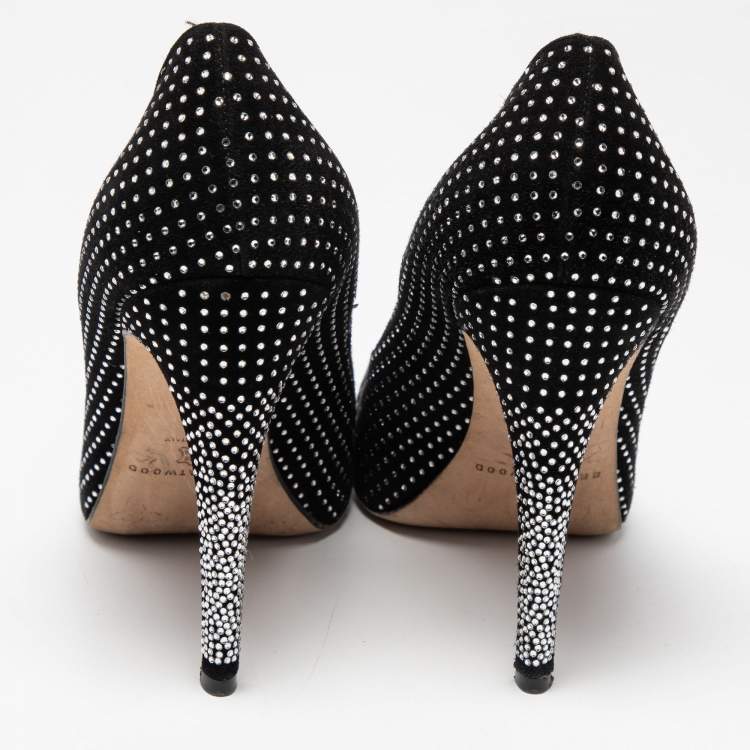 Pre Owned Brian Atwood Black Suede Crystals Embellished Pumps Size 40