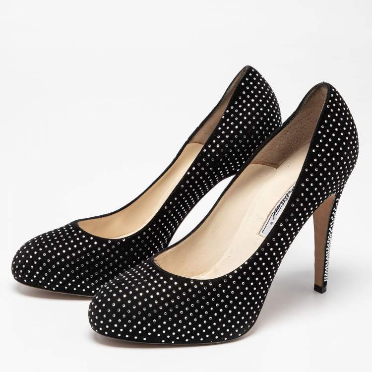 Pre Owned Brian Atwood Black Suede Crystals Embellished Pumps Size 40