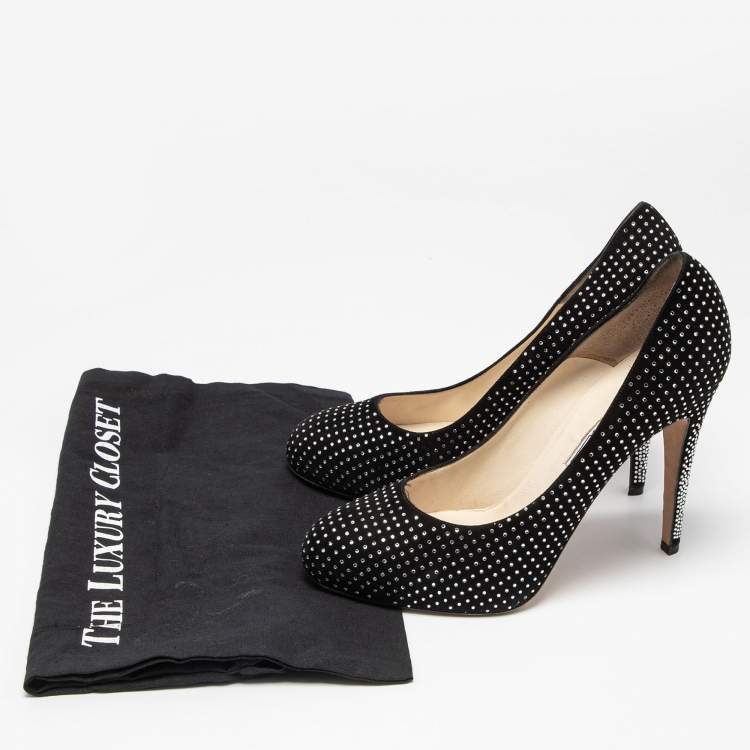 Pre Owned Brian Atwood Black Suede Crystals Embellished Pumps Size 40