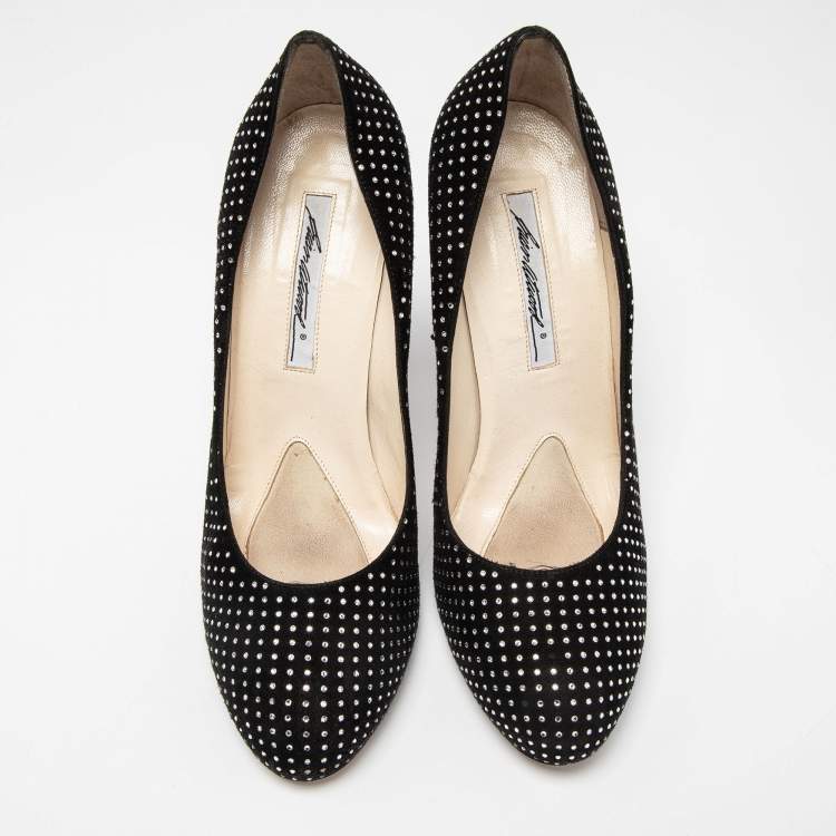 Pre Owned Brian Atwood Black Suede Crystals Embellished Pumps Size 40