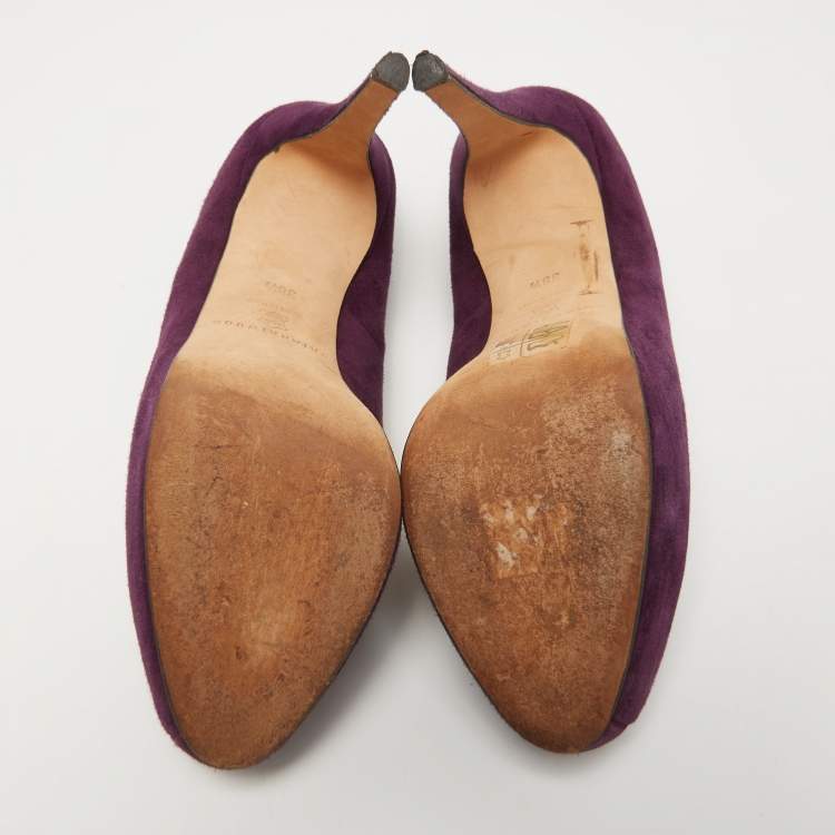 Pre Owned Brian Atwood Purple Suede Maniac Platform Pumps Size 38.5