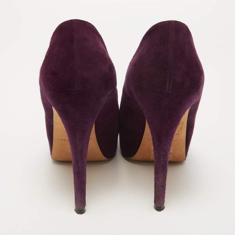 Pre Owned Brian Atwood Purple Suede Maniac Platform Pumps Size 38.5