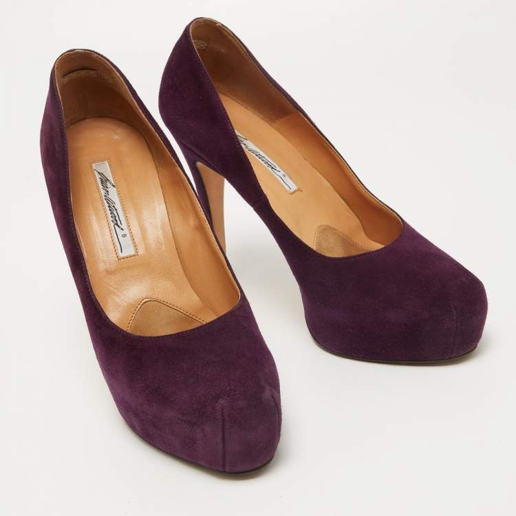 Pre Owned Brian Atwood Purple Suede Maniac Platform Pumps Size 38.5