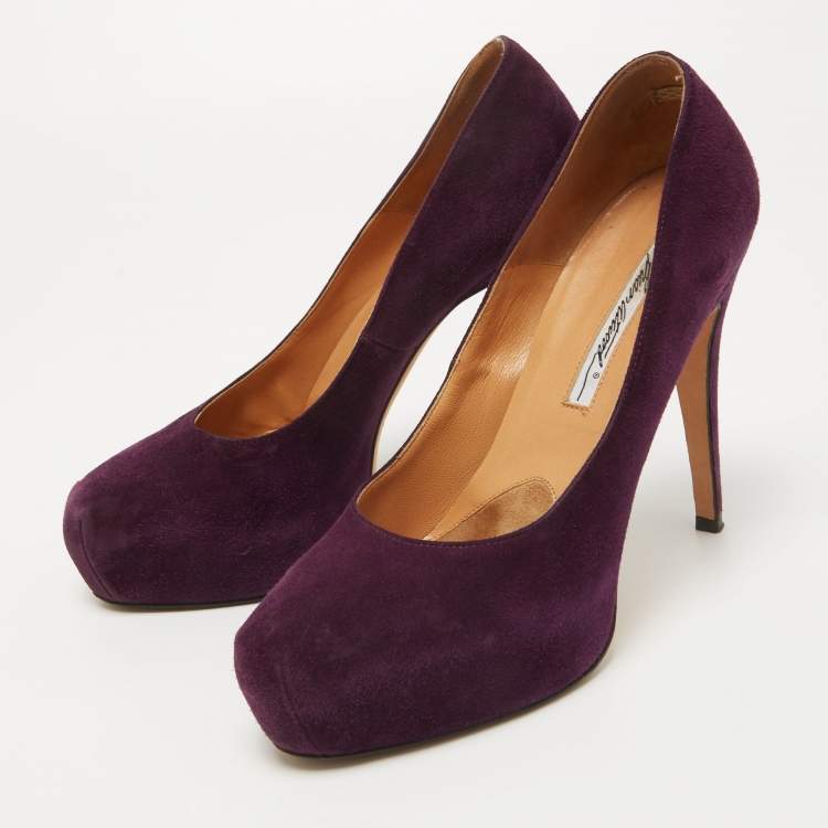 Pre Owned Brian Atwood Purple Suede Maniac Platform Pumps Size 38.5