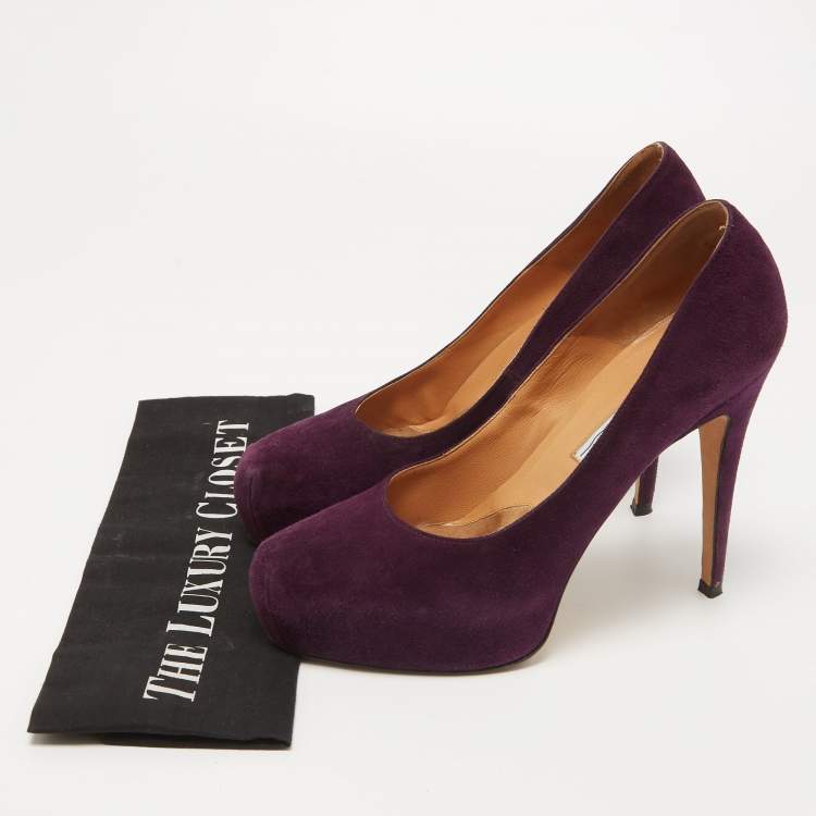 Pre Owned Brian Atwood Purple Suede Maniac Platform Pumps Size 38.5