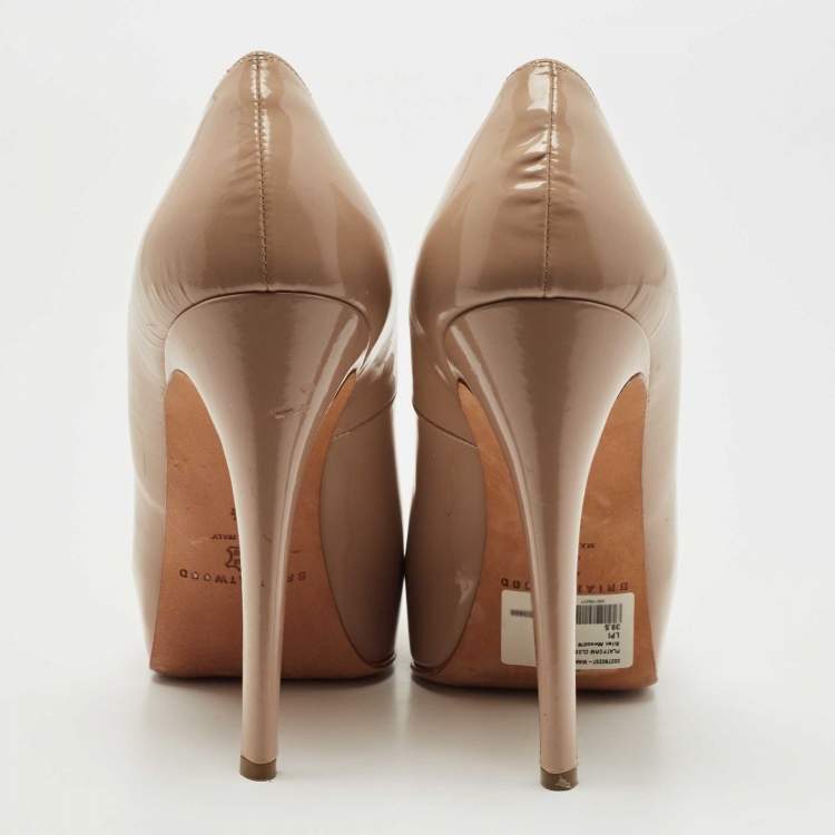 Pre Owned Brian Atwood Beige Patent Leather Platform Pumps Size 39.5