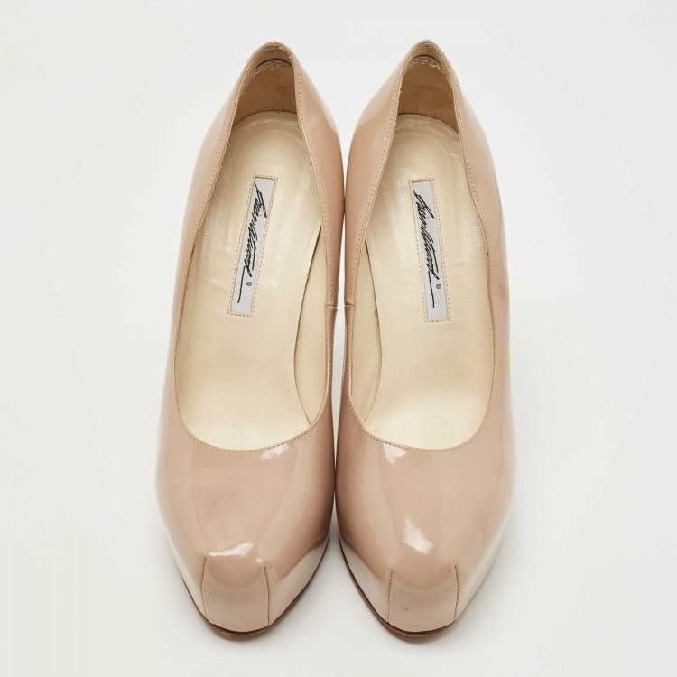 Pre Owned Brian Atwood Beige Patent Leather Platform Pumps Size 39.5