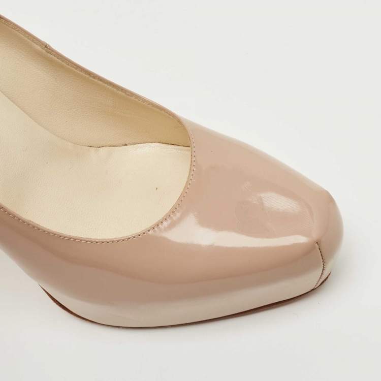 Pre Owned Brian Atwood Beige Patent Leather Platform Pumps Size 39.5
