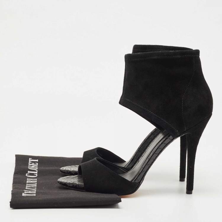 Pre Owned Brian Atwood Black Suede Correns Ankle Cuff Sandals Size 39.5