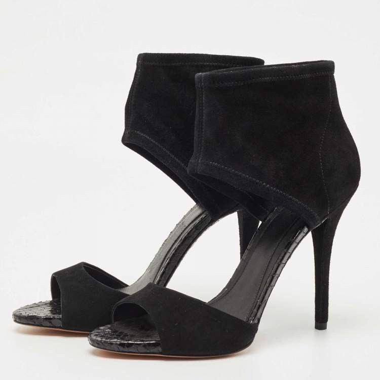 Pre Owned Brian Atwood Black Suede Correns Ankle Cuff Sandals Size 39.5