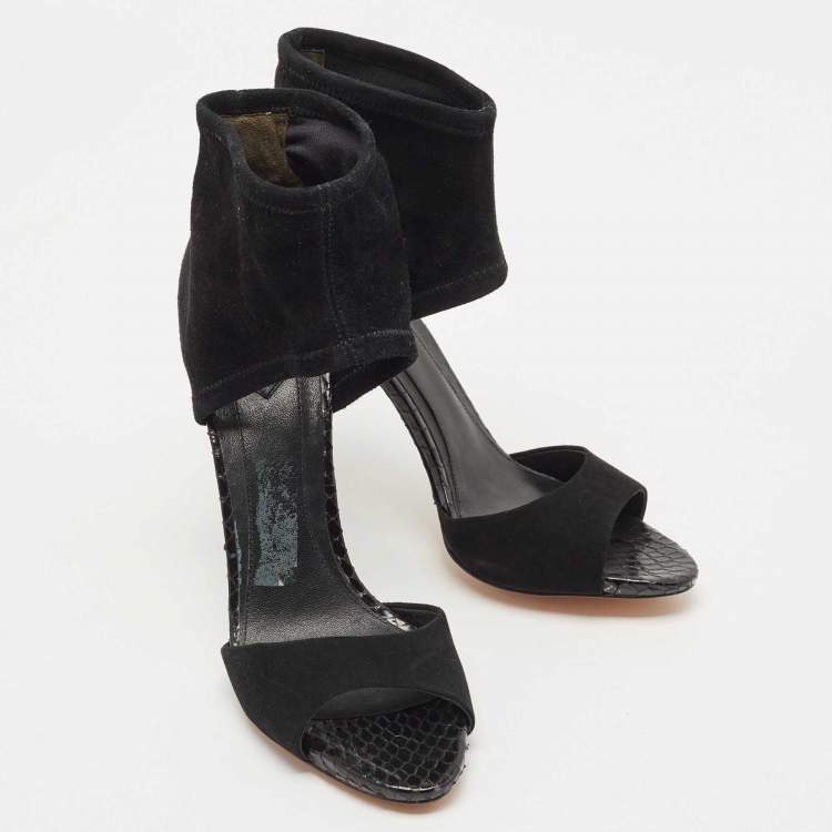 Pre Owned Brian Atwood Black Suede Correns Ankle Cuff Sandals Size 39.5