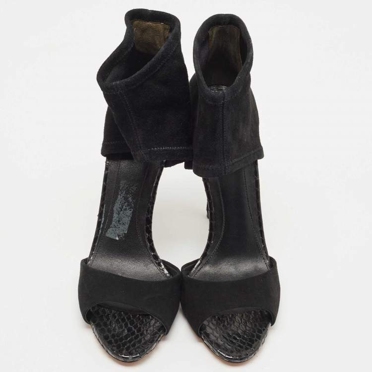 Pre Owned Brian Atwood Black Suede Correns Ankle Cuff Sandals Size 39.5