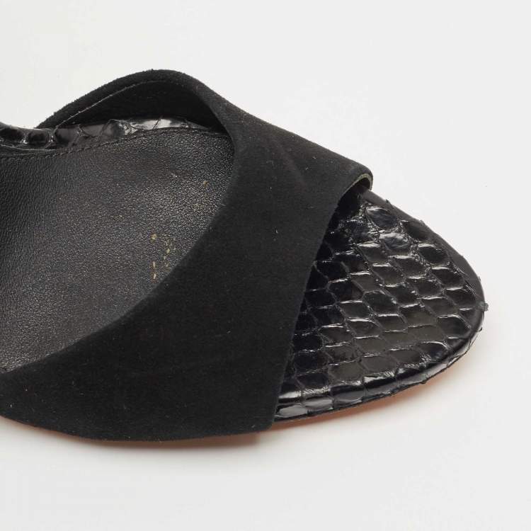 Pre Owned Brian Atwood Black Suede Correns Ankle Cuff Sandals Size 39.5