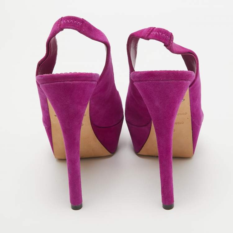 Pre Owned Brian Atwood Pink Suede Peep Toe Platform Slingback Sandals Size 38.5