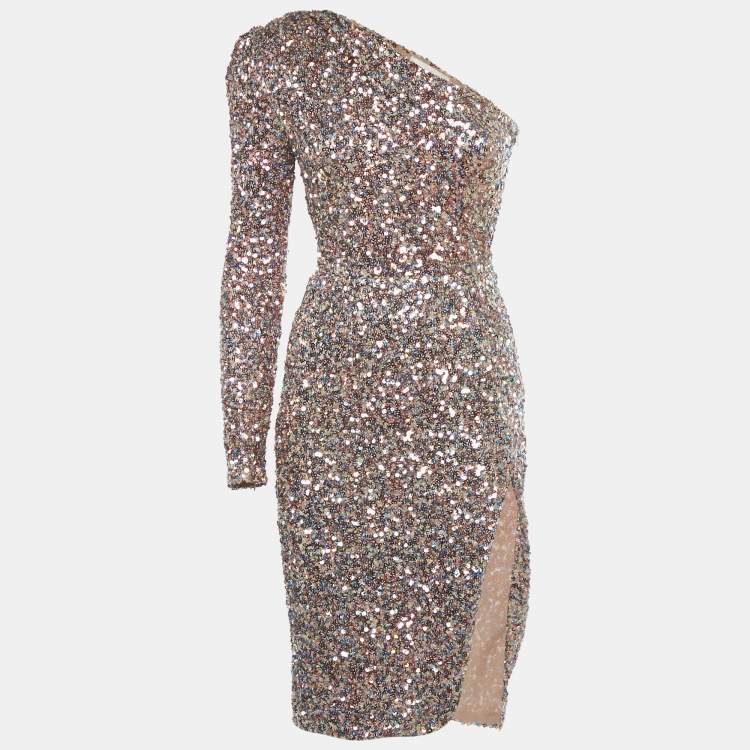 Pre Owned Bronx & Banco Multicolor Sequin Asymmetric Galaxy Midi Dress XS