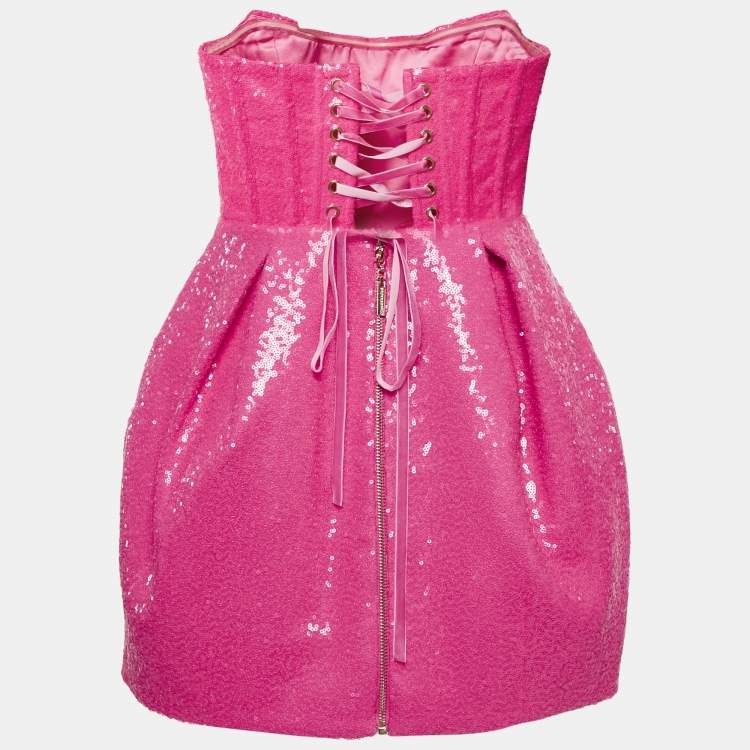 Pre Owned Bronx & Banco Pink Sequin Strapless Corset Maraya Mini Dress S