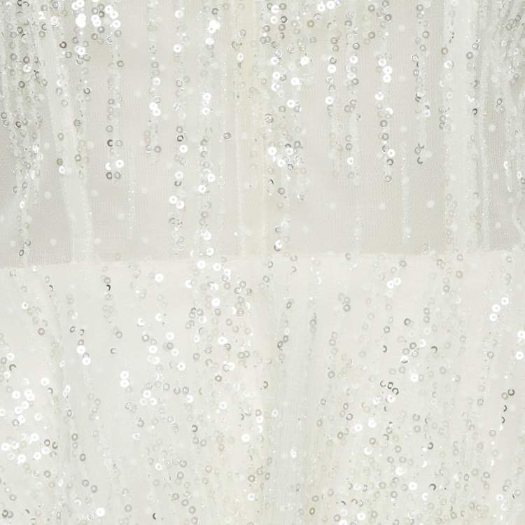Pre Owned Bronx & Banco White Sequin Tulle Feather Trim Mademoiselle Bridal Mini Dress S