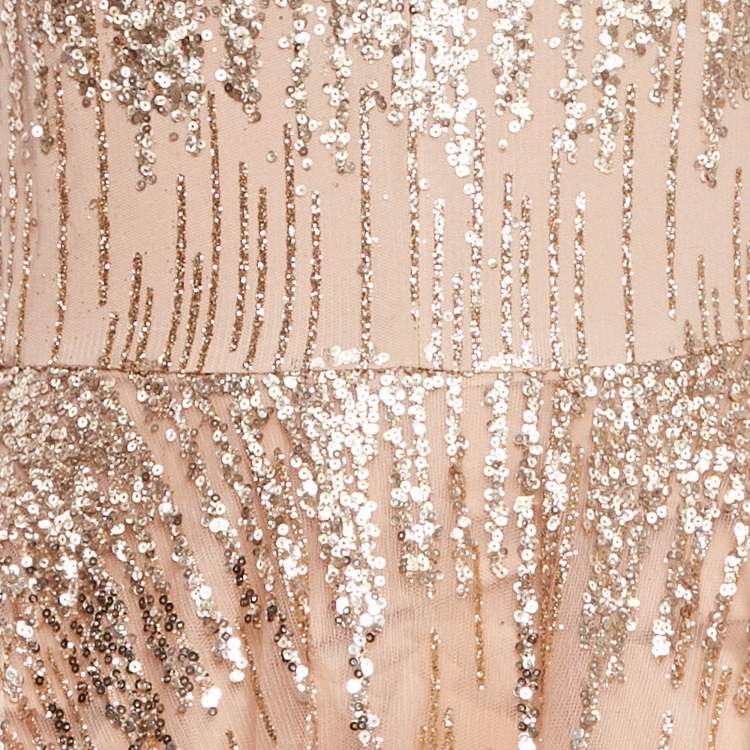 Pre Owned Bronx & Banco Beige Glitter Embellished Tulle Bustier Midi Dress S