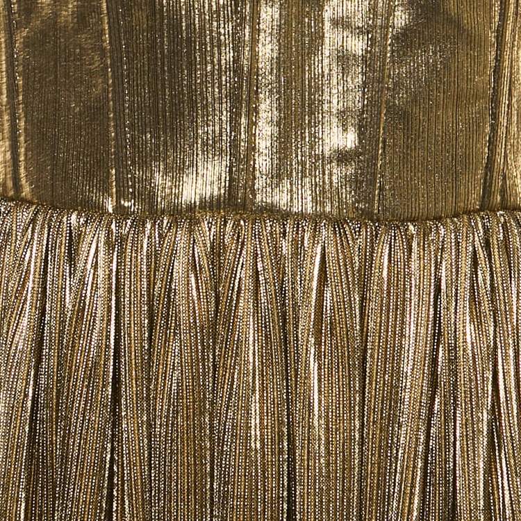Pre Owned Bronx & Branco Metallic Lurex Plisse Florence Strapless Gown S