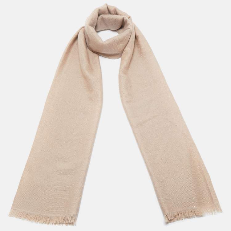 Pre Owned Brunello Cucinelli Beige Sequined Cashmere and Silk Stole