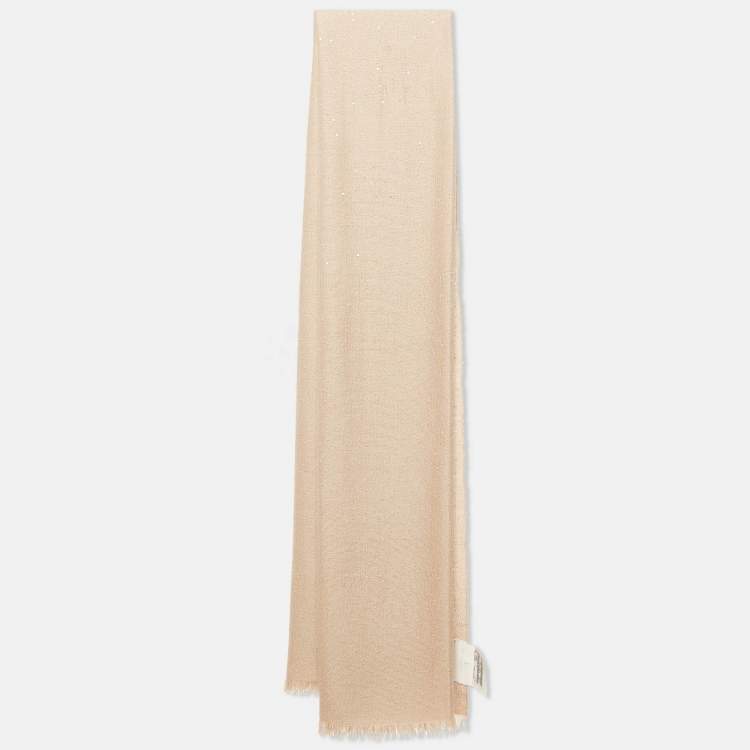 Pre Owned Brunello Cucinelli Beige Sequined Cashmere and Silk Stole
