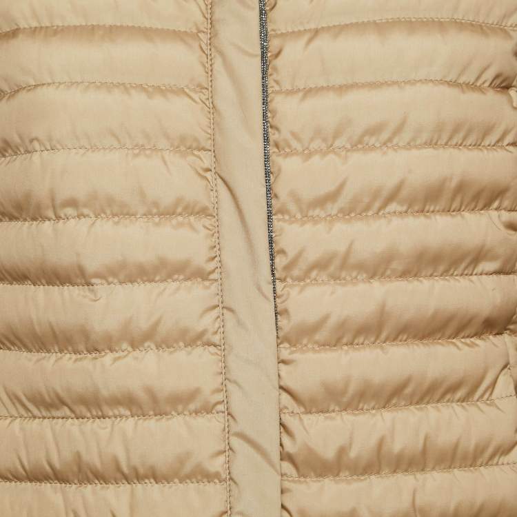 Pre Owned Brunello Cucinelli Beige Silk Monili Detail Down Jacket M